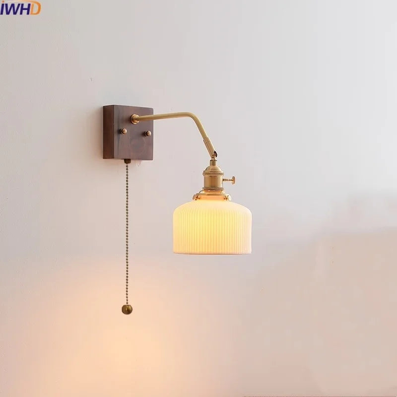 Axyaa Ceramic Copper LED Wall Lamp with Pull Chain Switch