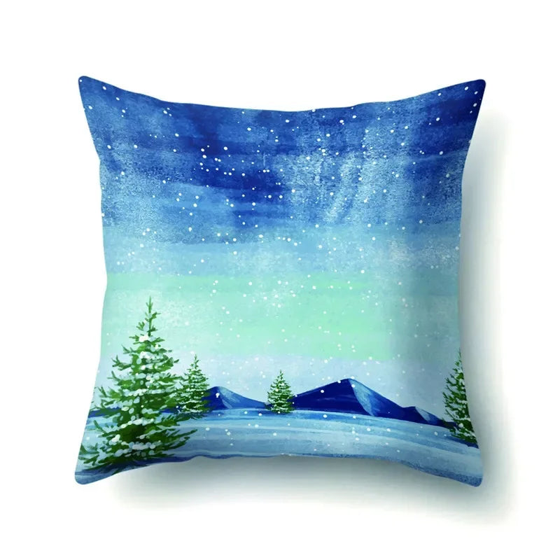 Axyaa Winter Snow Scene Print Pillow Cover for Home Decor 45X45CM