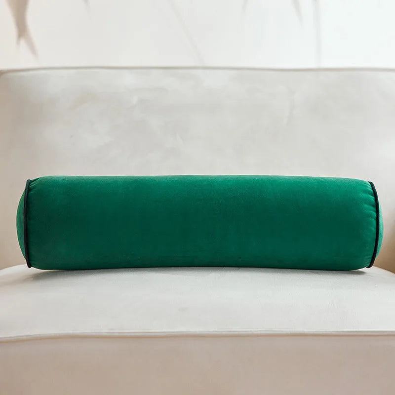 Axyaa Velvet Bolster Pillow - Corded Edge, Removable Cover - Cylindrical Neck Roll - 17.5x56cm