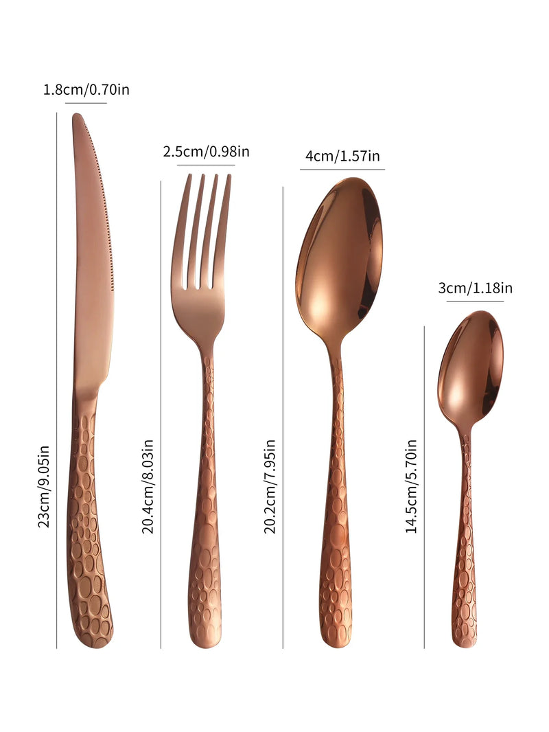 Axyaa Rose Gold Stainless Steel Tableware Set - 24pcs, Steak Knife, Dinner Fork, Soup Spoon, Tea Spoon