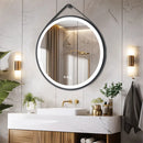 Axyaa LED Round Bathroom Mirror 600/700/800mm Anti-fog Dimmable Wall Mirror with Leather Belt
