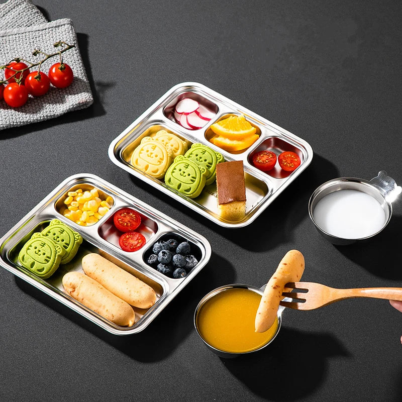 Axyaa Stainless Steel Divided Dinner Tray | Food Plate for Students, Canteen, Restaurant