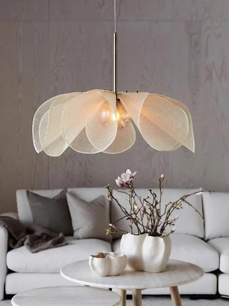 Axyaa Wabi Sabi Flower Chandelier: French Fabric Modern Ceiling Pendant Lighting