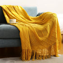 Axyaa Cream White Knitted Tassel Blanket - Nordic Gift for Home and Office