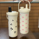 Axyaa Kawaii Bow Stainless Steel Thermos Bottle with Straw Handle