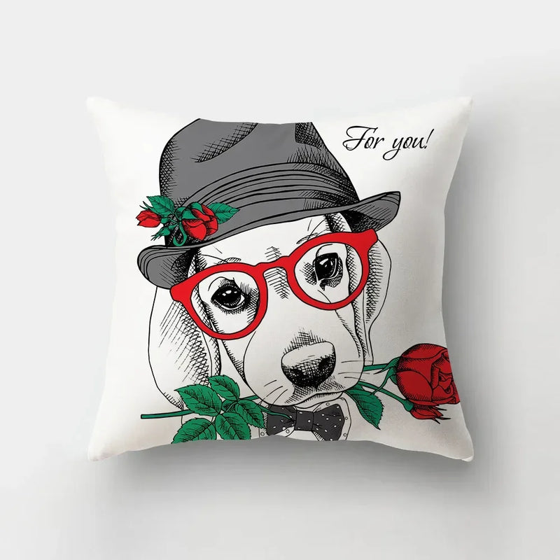 Axyaa Cartoon Dogs Landscape Cushion Cover - 45x45cm Sofa Home Decor