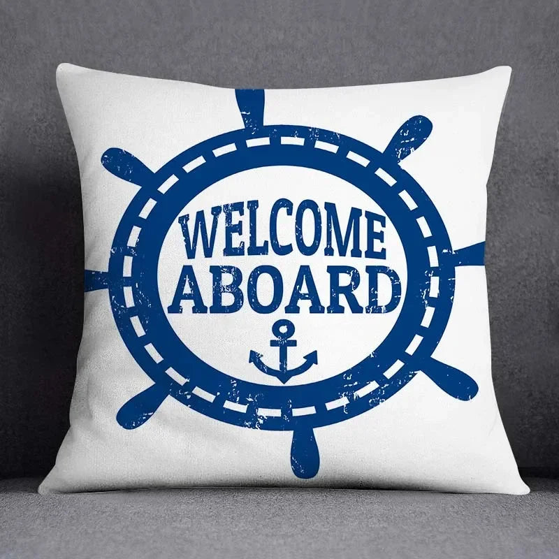 Axyaa Blue Mermaid Sailor Marines Polyester Pillowcase Home Office Decor