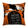 Axyaa Halloween Linen Pillowcase Set, Ghost & Witch Print Throw Pillow Cover