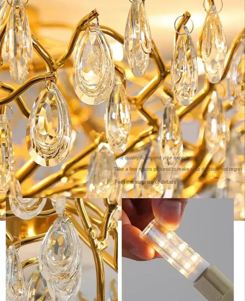 Axyaa Crystal Ceiling LED Chandelier Modern Round Branch Lamparas De Techo