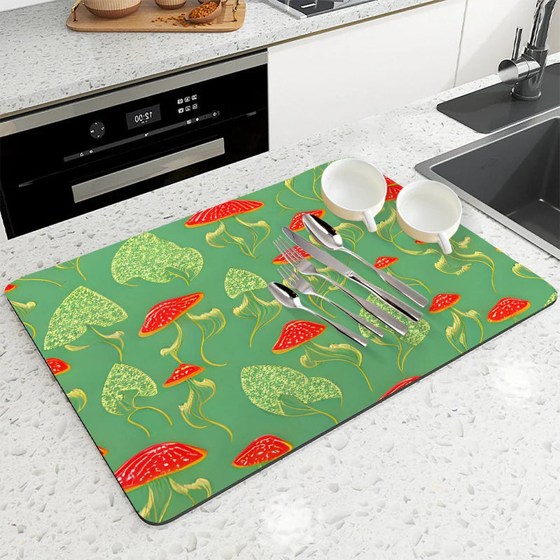 Axyaa Plant Leaf Kitchen Absorbent Draining Mat - Quick Dry Dish Drying Mat