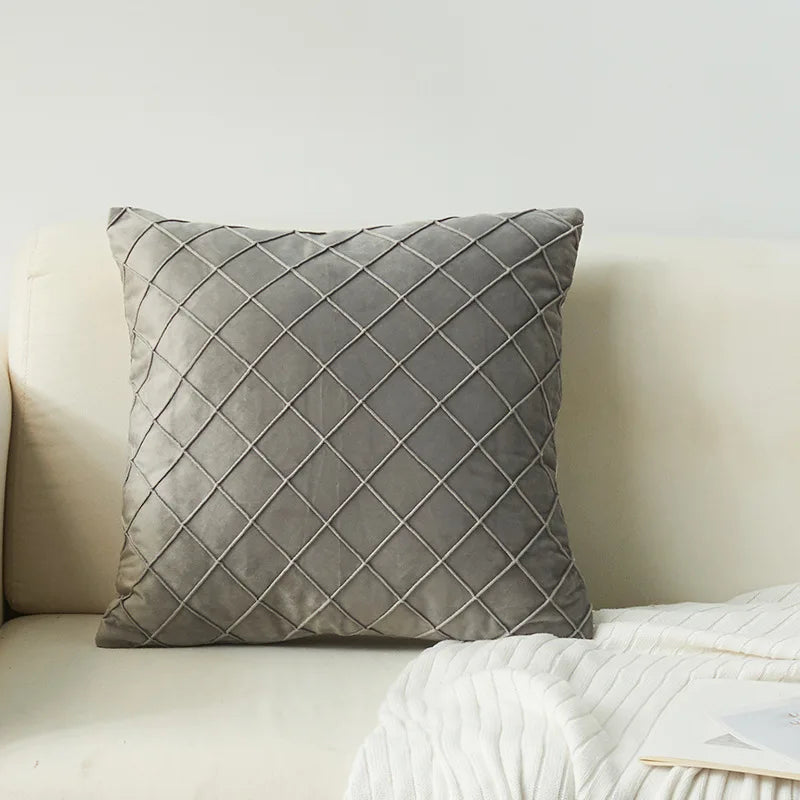 Axyaa Velvet Diamond Check Pattern Throw Pillowcase for Stylish Home Decor