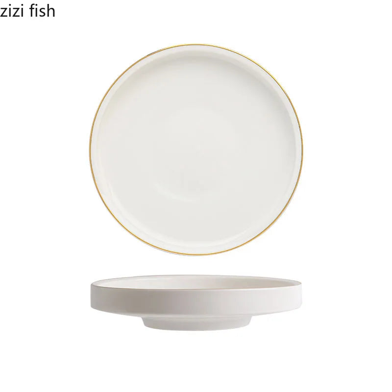 Axya Ceramic High Foot Plate Gold Edge Restaurant Tableware Dish