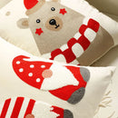 Axyaa Christmas Beige Velvet Pillowcase with Santa and Bear Embroidery