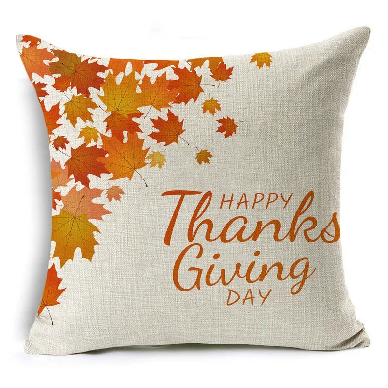 Axyaa Autumn Print Style Thanksgiving Pillow Case - Decorative Plant Cushion Cover