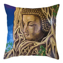 Axyaa Buddha Statue Polyester Cushion Cover for Home Sofa Decor