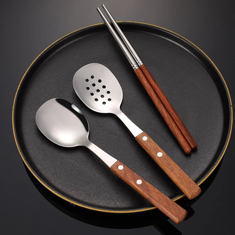 Axyaa Stainless Steel Wooden Handle Tableware Set