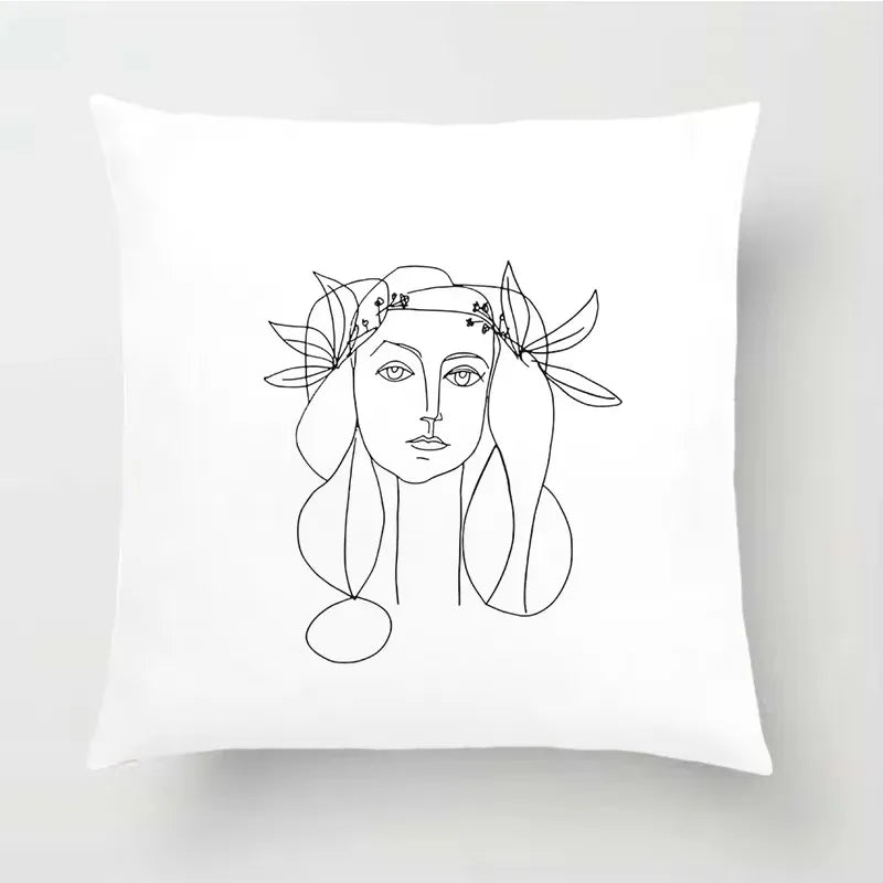 Nordic Line Drawing Cushion Cover for Home Decor by Axyaa