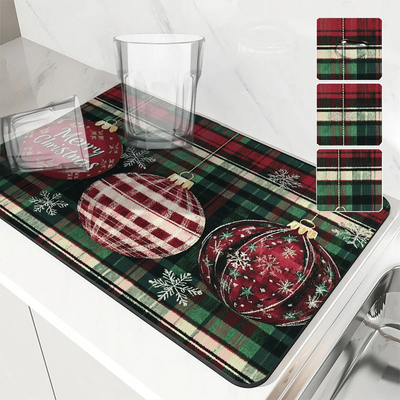 Axyaa Snowflake Checkered Kitchen Drying Mat