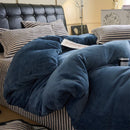 Axyaa Flannel Plush Bedding Set: Duvet Cover, Stripe Sheet, Pillowcase - Winter Home Bedlinen