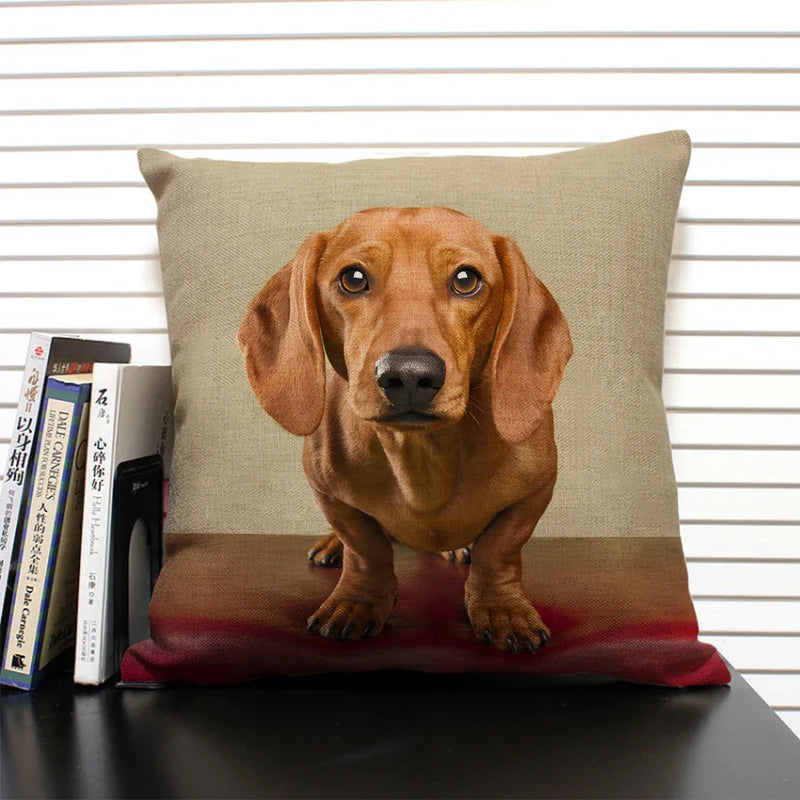 Axyaa Bulldog Dachshund Cushion Cover 45x45cm Square Linen Pillowcase