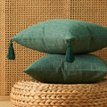 Axyaa Green Tassel Throw Pillow Covers - Boho Farmhouse Decor