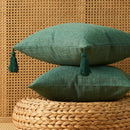 Axyaa Green Tassel Throw Pillow Covers - Boho Farmhouse Decor