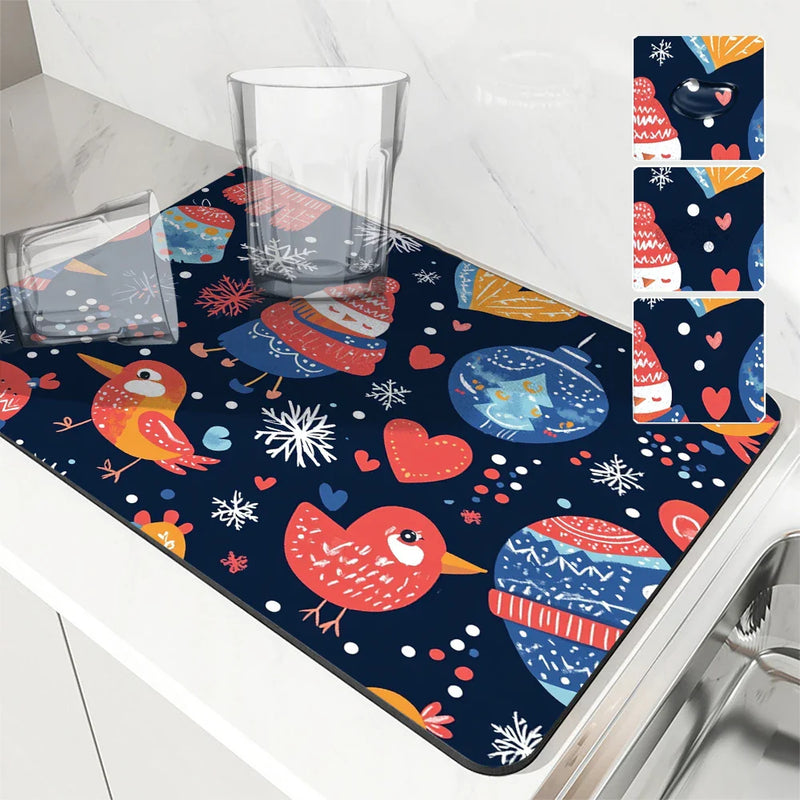 Axyaa Christmas Coffee Dry Mat - Absorbent & Anti-Slip Table Placemat