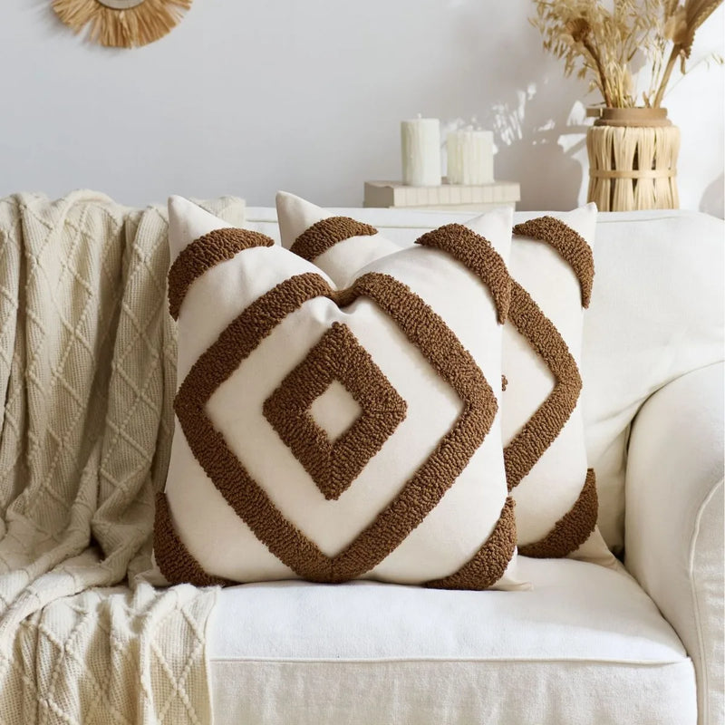 Axyaa Tufted Tassel Diamond Cushion Cover - Boho Style - 45x45cm