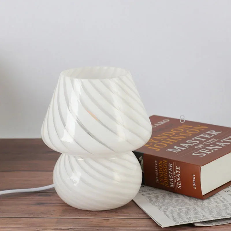 Glass LED Desk Light Mushroom Table Lamp Axyaa Korean Style Striped Bedside Lamp