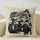 Axyaa Motorcycle Pattern Cushion Cover 45x45cm - Black and White Design