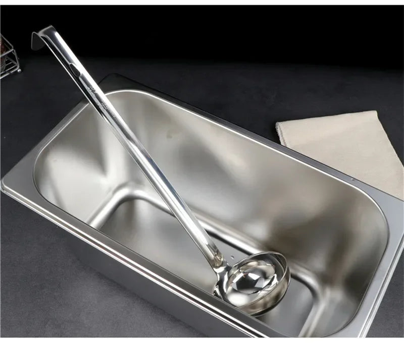 Axya Stainless Steel Long Handle Serving Spoon - Round Soup Scoop