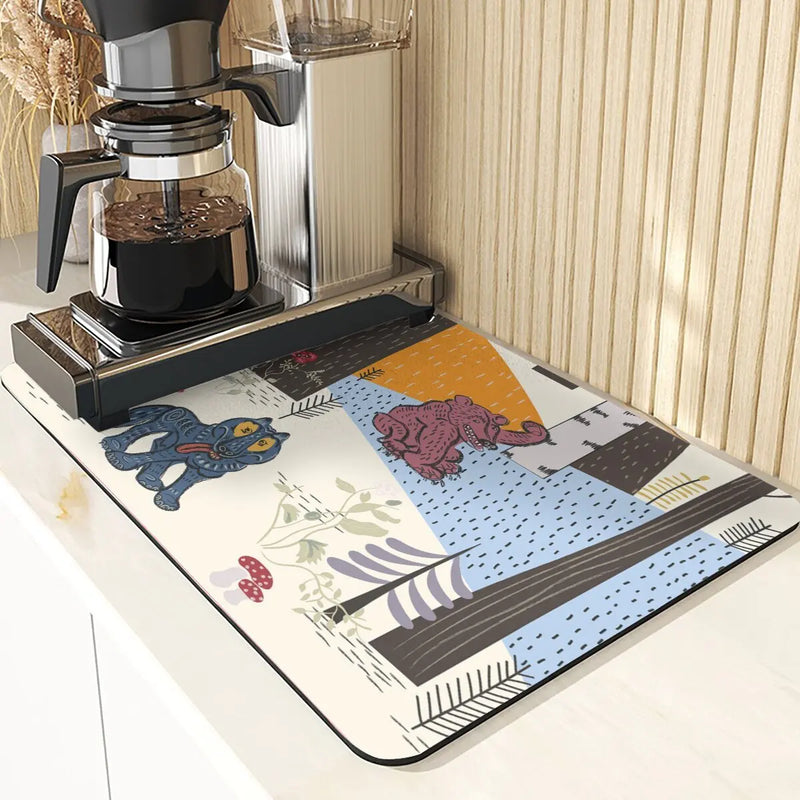 Axyaa Monkey Pattern Diatomaceous Earth Coasters: Stylish Cup Placemats & Coaster Set