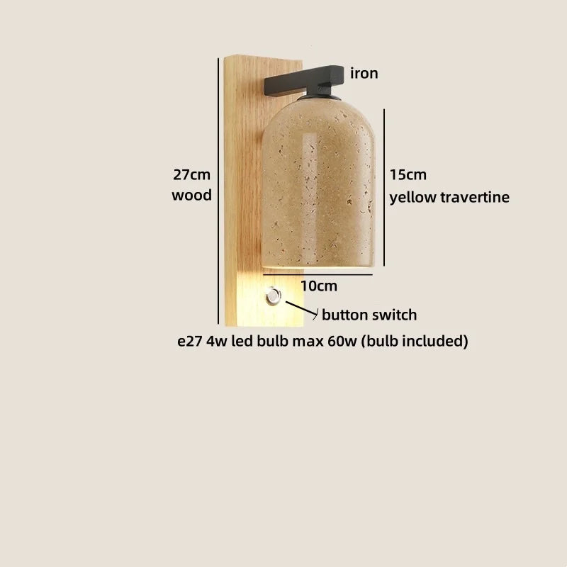 Axyaa Wooden LED Wall Lamp with Switch, E27 Bulb, Yellow Travertine - Wandleuchte