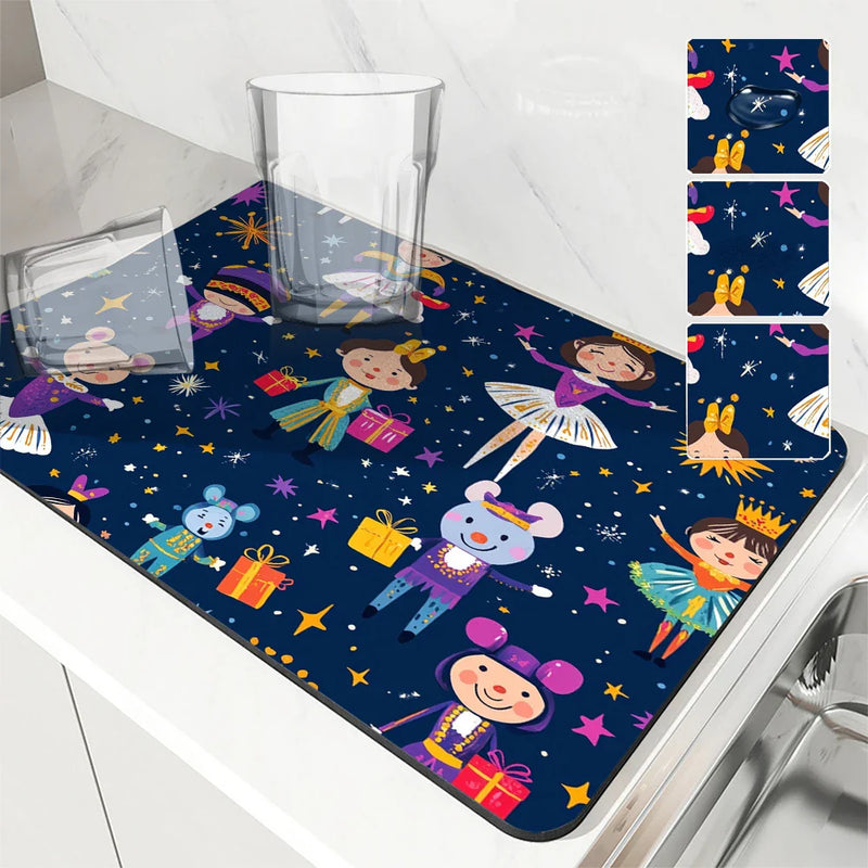 Axyaa Christmas Cartoon Coffee Mat: Absorbent & Draining for Tableware, Bathroom, & Kitchen