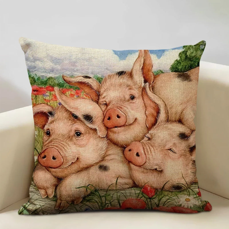 Cute Pig Pattern Pillowcase 45x45cm Axyaa Home Decor Sofa Linen Cushion Cover