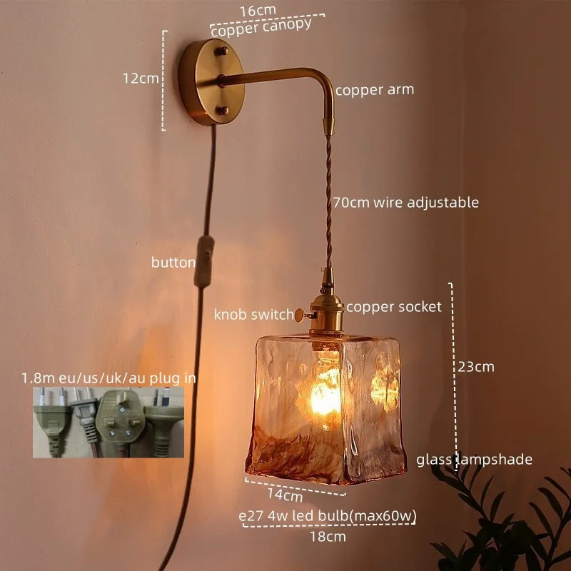 Axyaa Nordic Amber Glass LED Wall Lamp for Living Room and Bathroom
