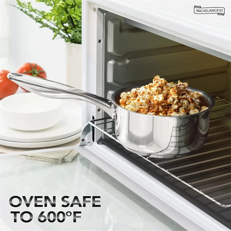 Axyaa 3-qt Stainless Steel Stew Pot with Lid, Induction Compatible, Thick Bottom