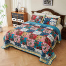 Axyaa Floral Queen Size Patchwork Quilt Set - Lightweight Reversible Bedspread Coverlet