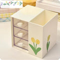 Axyaa Kawaii Desk Pen Holder & Organizer Box - Multifunctional Desktop Storage Organizing