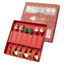 Axyaa Christmas Cutlery Set: Glod Spoon Fork, Elk & Tree Decoration, Dessert Scoop.