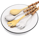 Axyaa Long Handle Serving Spork Set - Bamboo Wooden & Stainless Steel Cutlery