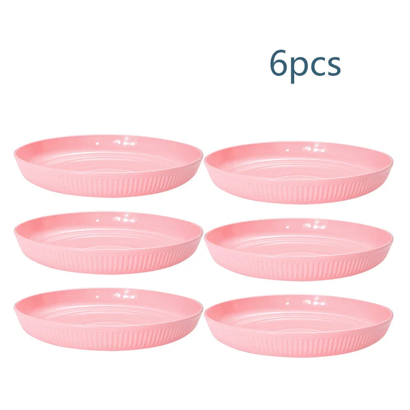 Pink Striped Home Plate Set with Axyaa Brand - Reusable Tableware for Fruit, Dessert, and Snacks