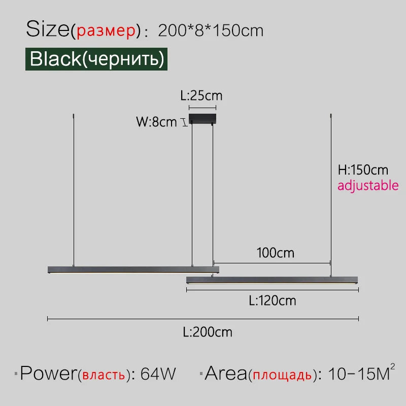 Axyaa Aluminum Modern Chandelier Strip for Dining Room, Bar & Kitchen Tables