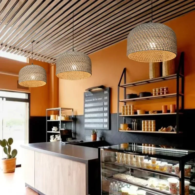 Axyaa Rope Rattan Chandelier: Wabi Sabi Retro Pendant Lights for Home Decor