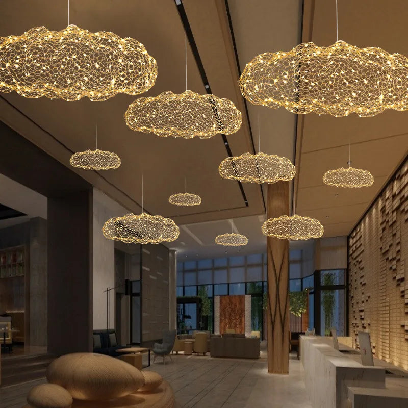 Axyaa White Gold Cloud Chandelier Sconce - Unique Hanging Lamp for Various Spaces