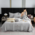 Axyaa Summer Quilt Set 4-Piece Embroidered Lyocell Tencel Solid Color Eco-Friendly
