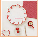 Axyaa French Retro Ceramic Handmade Plate, Cute Red Border Relief Cake Plate