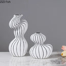Axyaa Striped Ceramic Vase for Artificial Flowers, Elegant Desk Decoration