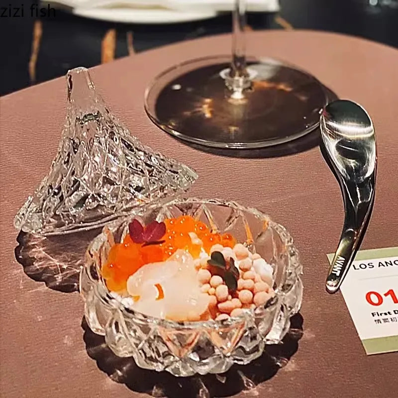 Axya Glass Bowl with Lid: Creative Molecular Cuisine Display & Dessert Specialty Tableware