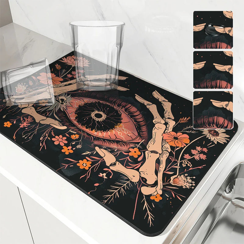Axyaa Halloween Plants Drying Mat, Non-Slip Absorbent for Kitchen Counter